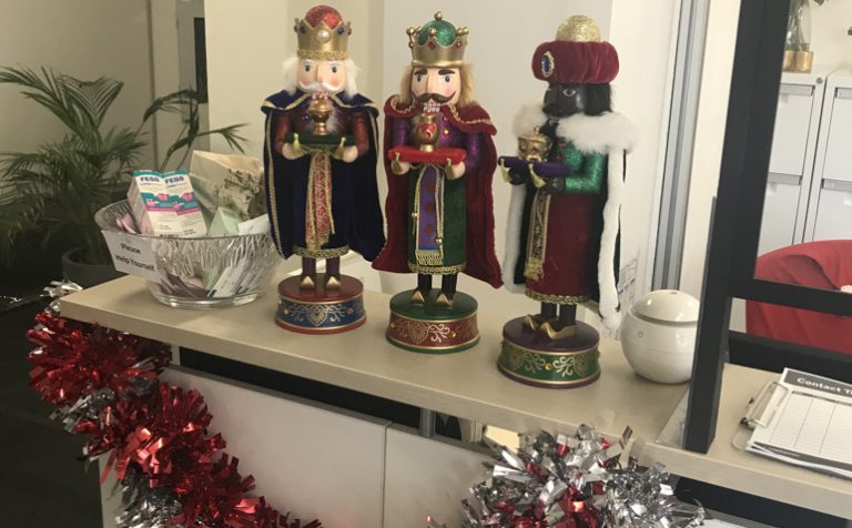 nutcracker statues on the reception desk