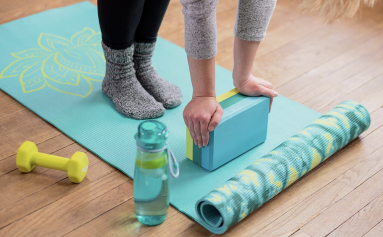 lady doing yoga at home